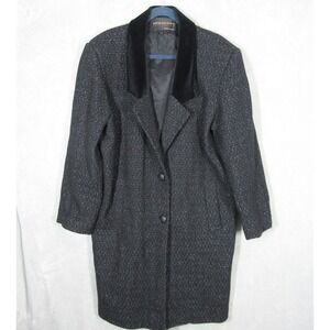 David Benjamin Collection Coat Size 14 Womens Black Tweed Velvet Collar Button